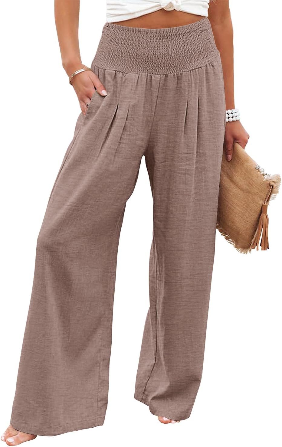 Angerella Womens Elastic High Waisted Palazzo Pants for Comfort