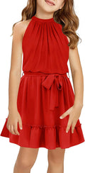 Newffr Girl's Halter Neck Sleeveless Summer Dress for Girls