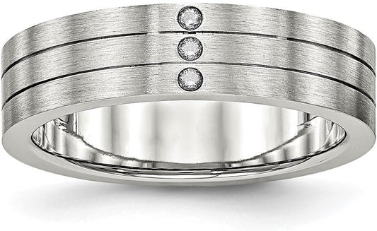 Stainless Steel Brushed Grooved 3 Stone CZ Band Ring Review