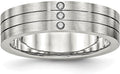 Diamond2Deal Stainless Steel Brushed Grooved 3 Stone CZ Band Ring