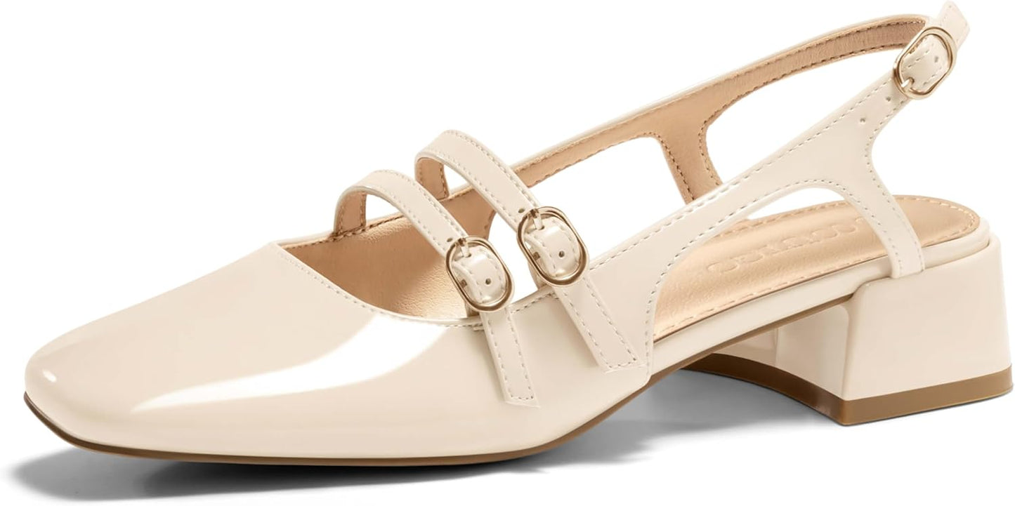 Coutgo Womens Mary Jane Chunky Low Heels Slingback Pumps