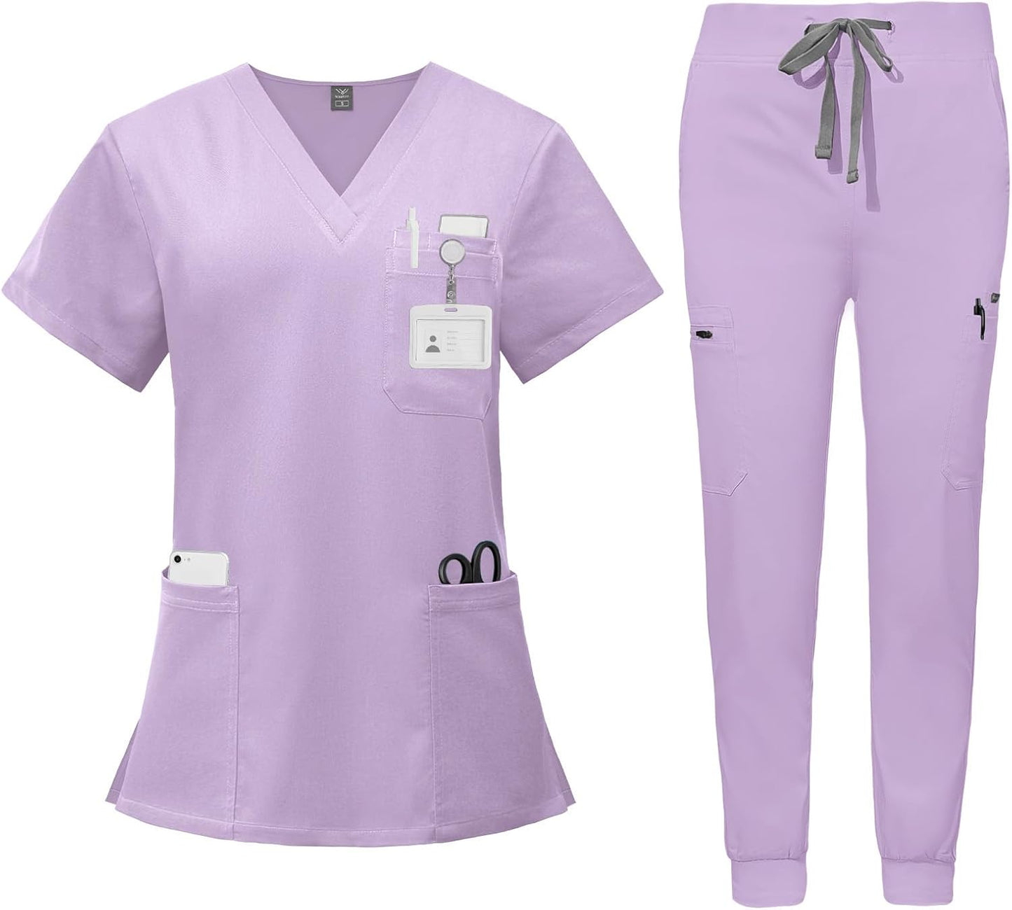 VIAOLI Scrubs for Women Set - V-Neck Top and Jogger Pants