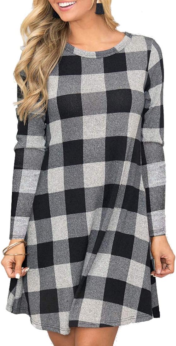 MIROL Women's Long Sleeve Plaid Color Block Casual Dress Review