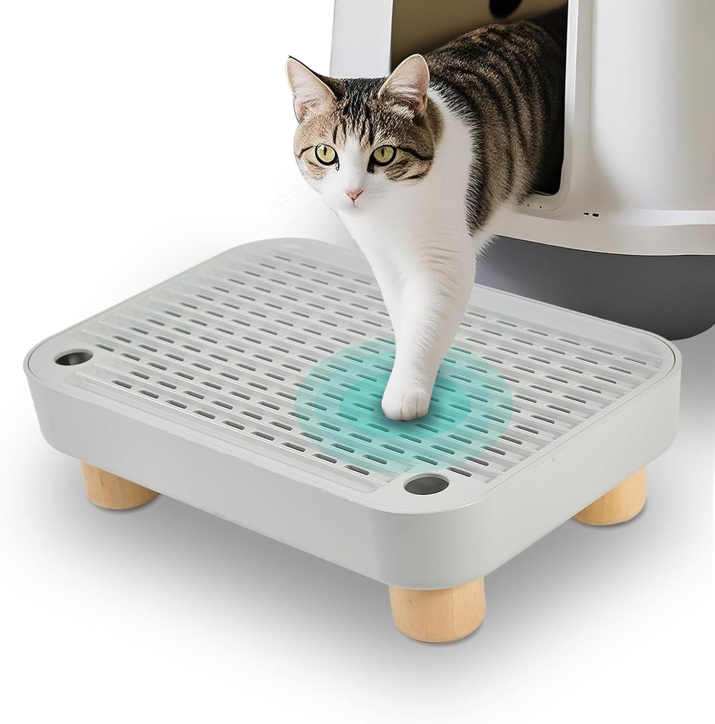SpaceTime Elevated Cat Litter Mat with Wooden Base for Easy Access