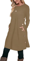 Long Sleeve Dress for Women Crew Neck Tunic with Pockets - Casual