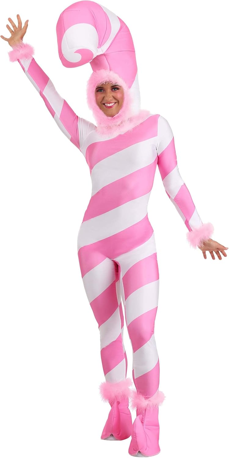 Pink Candy Cane Costume for Women - Fun and Festive Jumpsuit