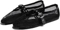Womens Mesh Ballet Flats Mary Jane Fishnet with Buckle Strap