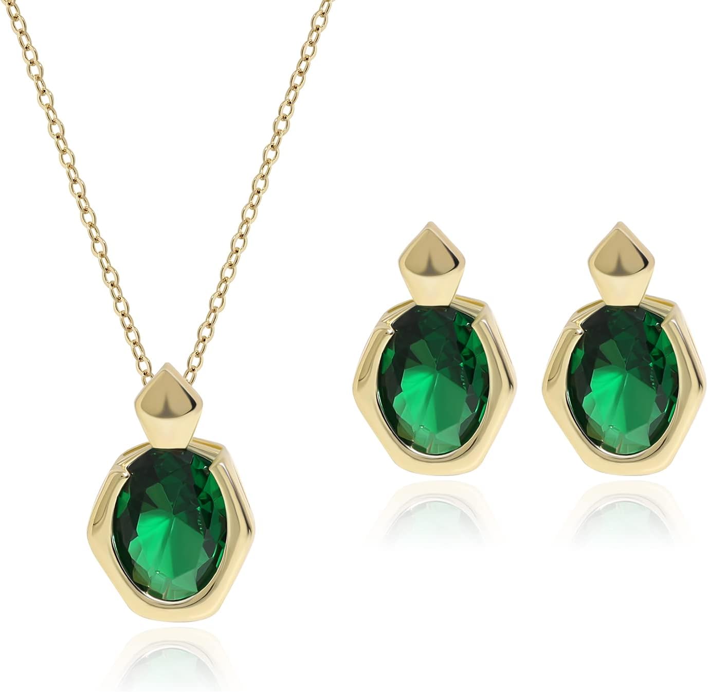 Meissa Square Emerald Earring Necklace Set for Women in 925 Silver