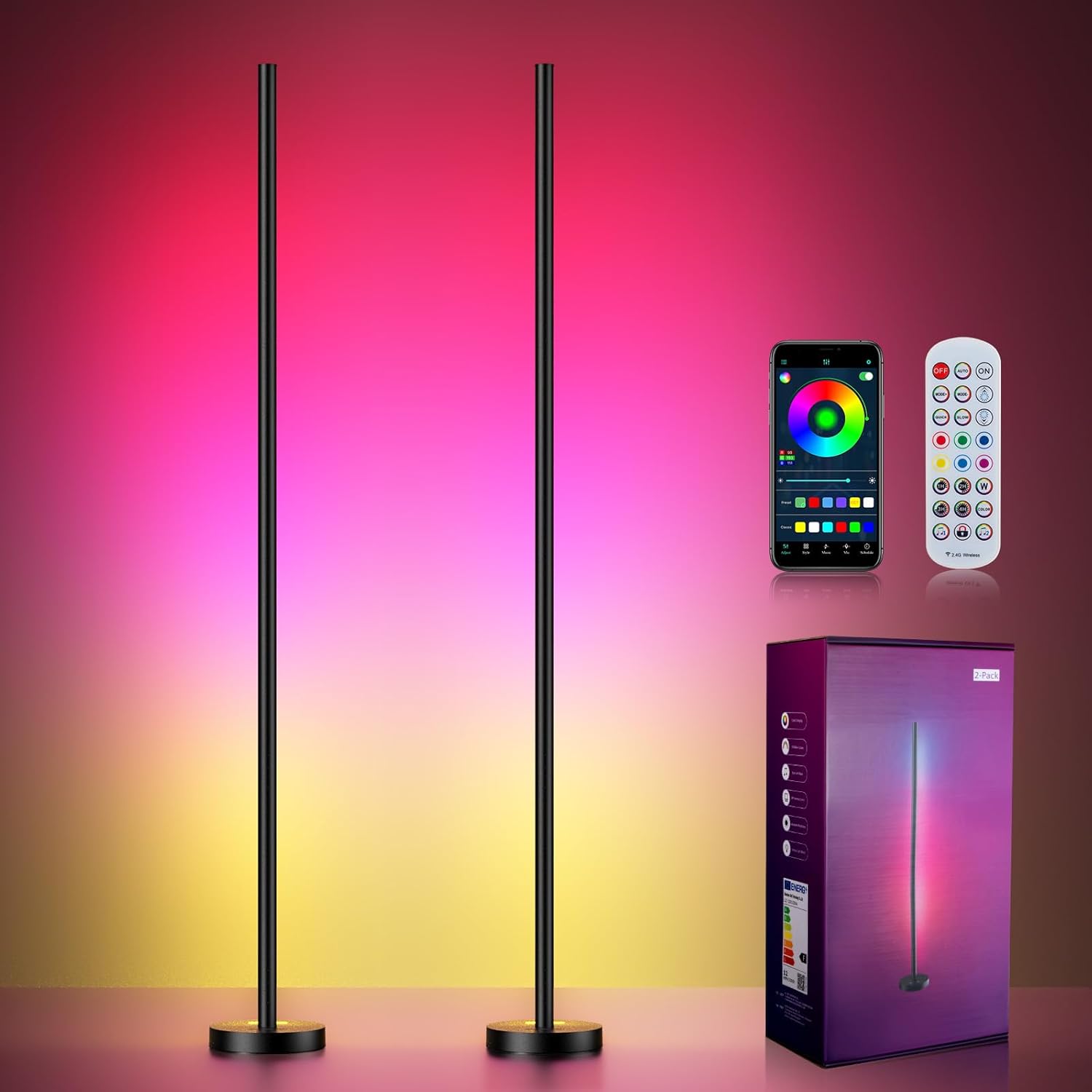 Smart RGBICW LED Corner Floor Lamp 2 Pack for Any Room