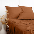 PANDATEX Rust Red Linen-Textured Bed Sheets Set - Cool, Breathable