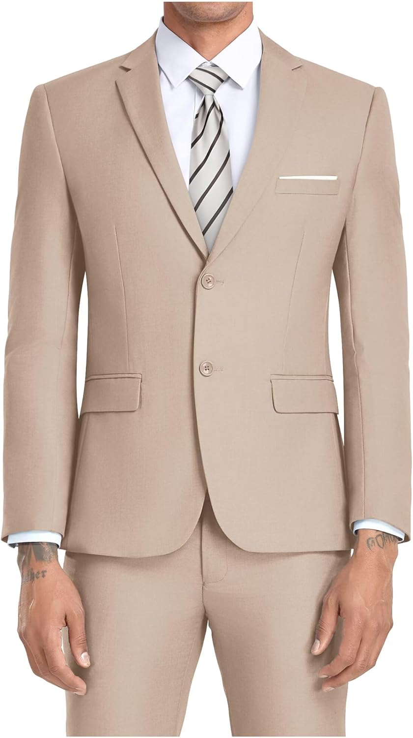 JPF Men's 2 Piece Slim Fit Suit Set with Tie for Any Occasion