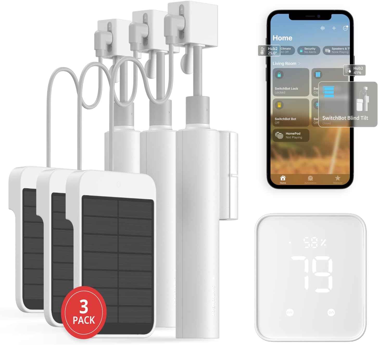 SwitchBot Blind Tilt Automatic Opener 3-Pack & Hub 2 for Smart Homes