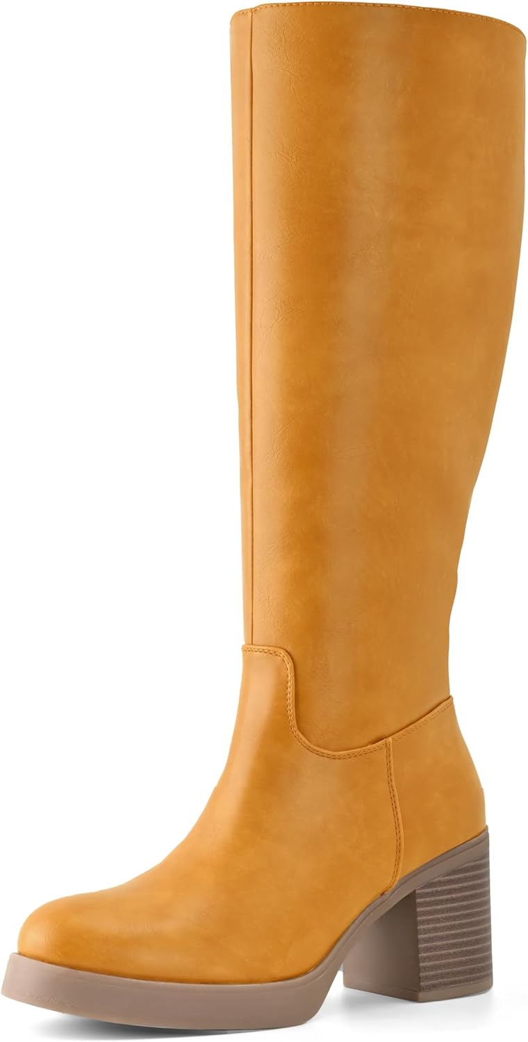Shoe'N Tale Platform Knee High Boots for Women with Chunky Heel