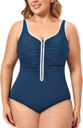 DELIMIRA One Piece Bathing Suit Plus Size - Tummy Control Front Zip