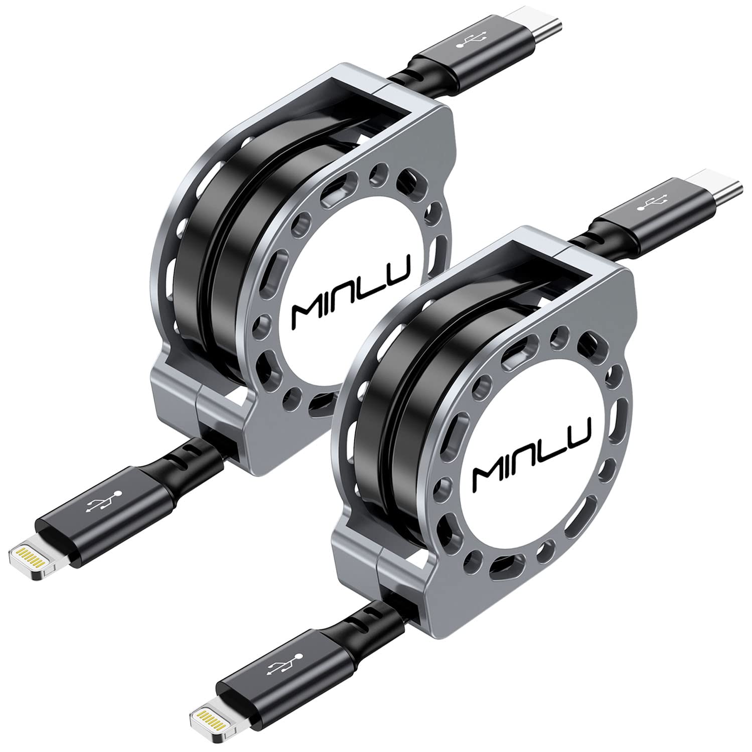 MINLU Retractable Fast Charge iPhone Cable Duo