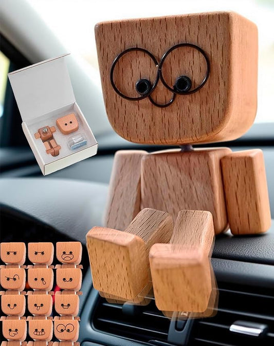 Charming Wooden Figure with Magnetic Expressions for Home Decor