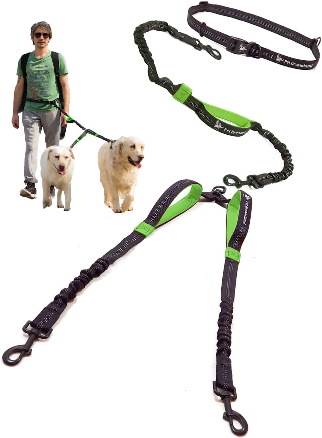 Hands Free Leash for Two Large Dogs - Premium Quality Gear