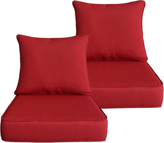 Outdoor 24x24 inch Deep Seat Patio Cushions Set of 2 in Chili