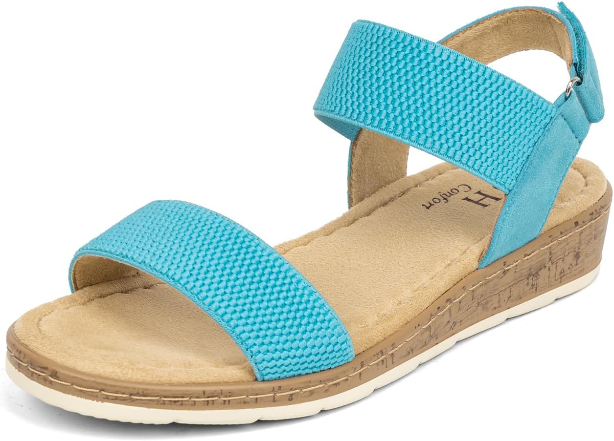 VJH confort Womens Flat Sandals Open Toe Elastic Ankle Strap