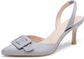 Womens Pointed Toe Slingback Pumps Kitten Heel - Suede Look