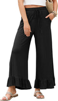 Womens Wide Leg Palazzo Pants High Waisted - Drawstring Comfort