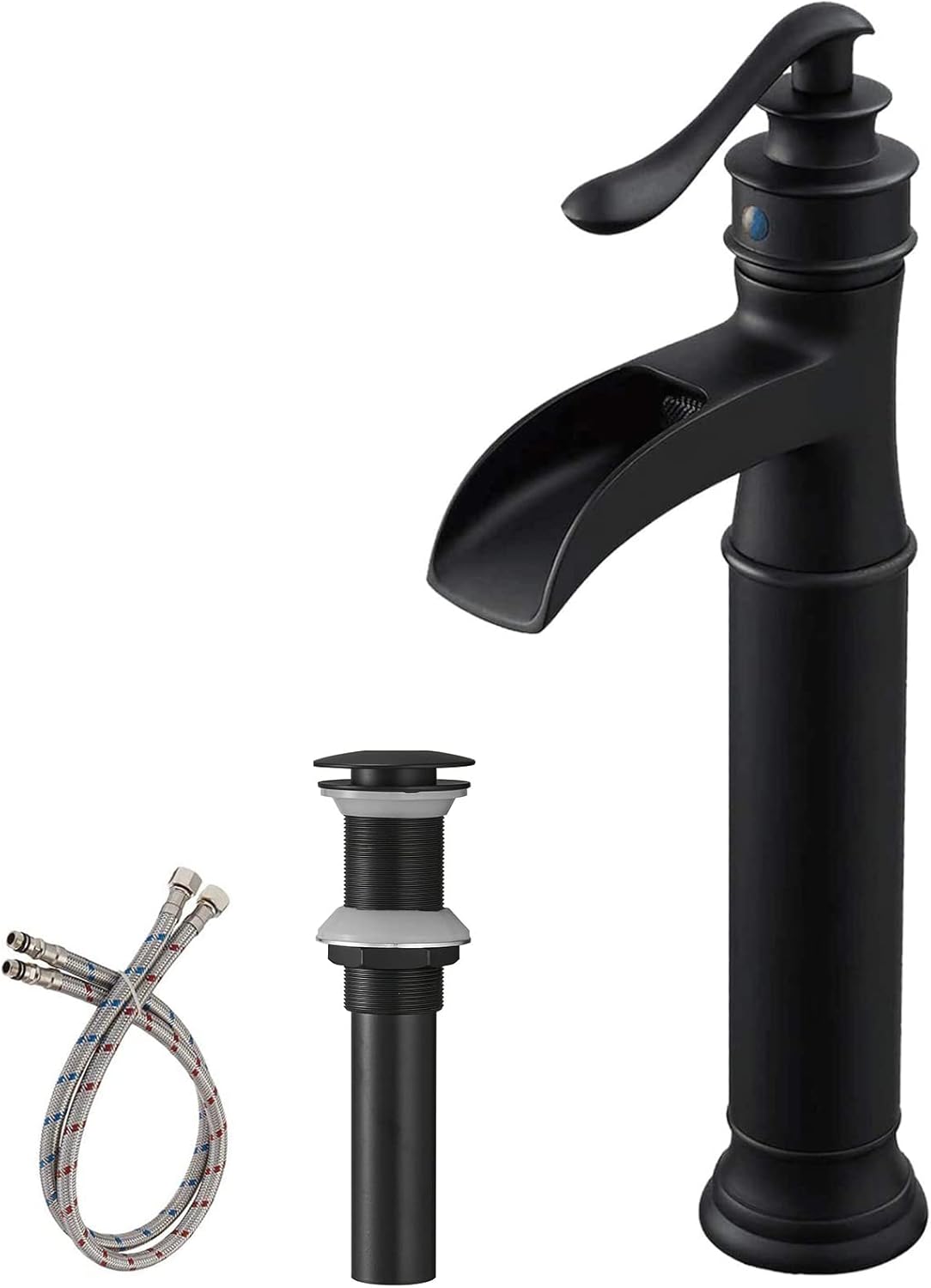 BWE Vessel Sink Faucet Waterfall Matte Black for Elegant Bathrooms