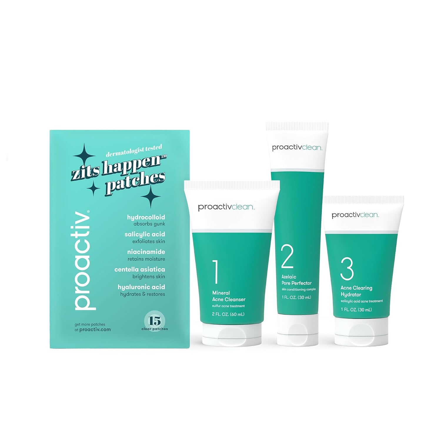 Proactiv Clean 3 Step Acne Routine with Pimple Patches for Clear Skin