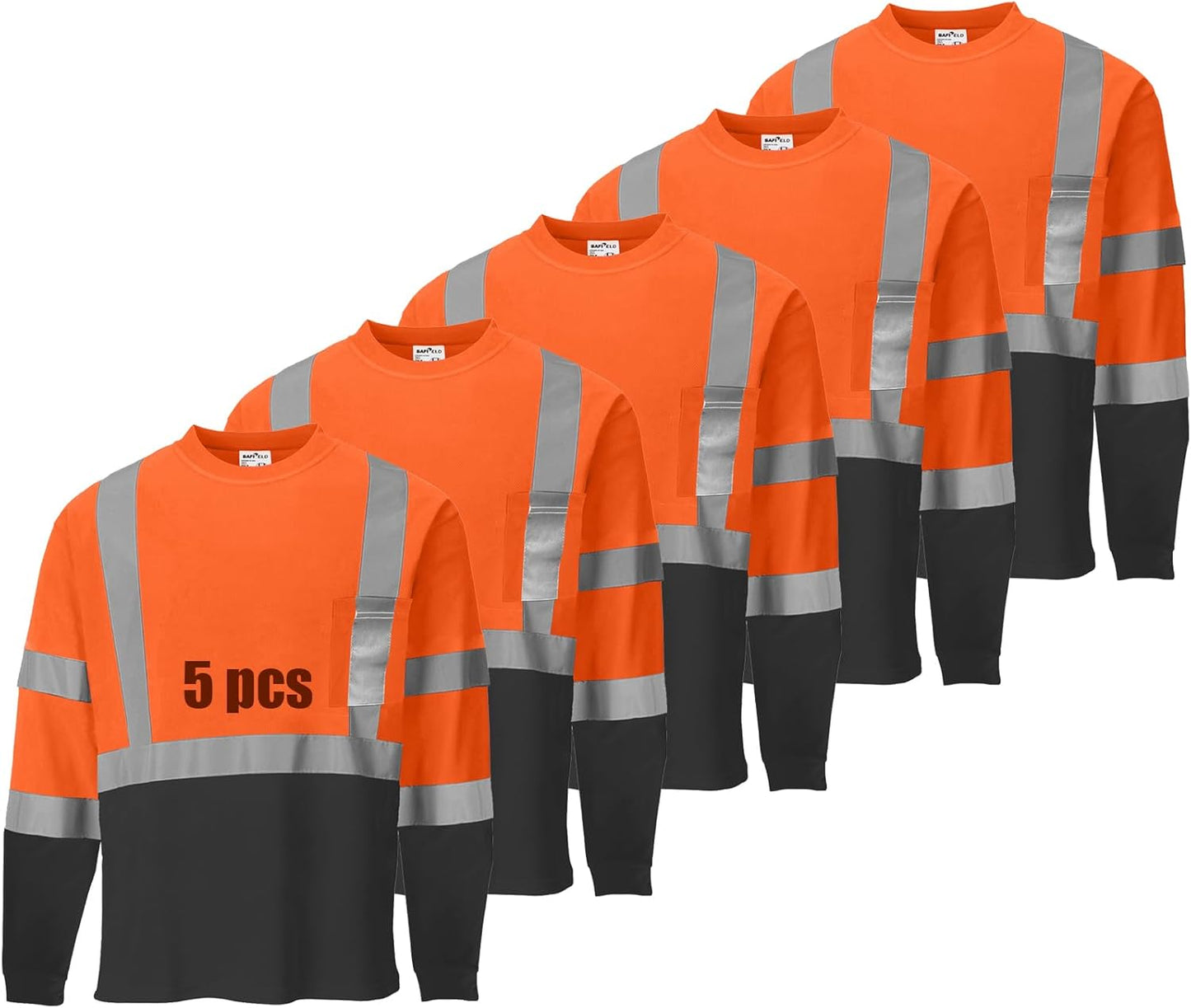 Hi Vis Safety Shirts for Men Reflective Work T-Shirt 5 Pack