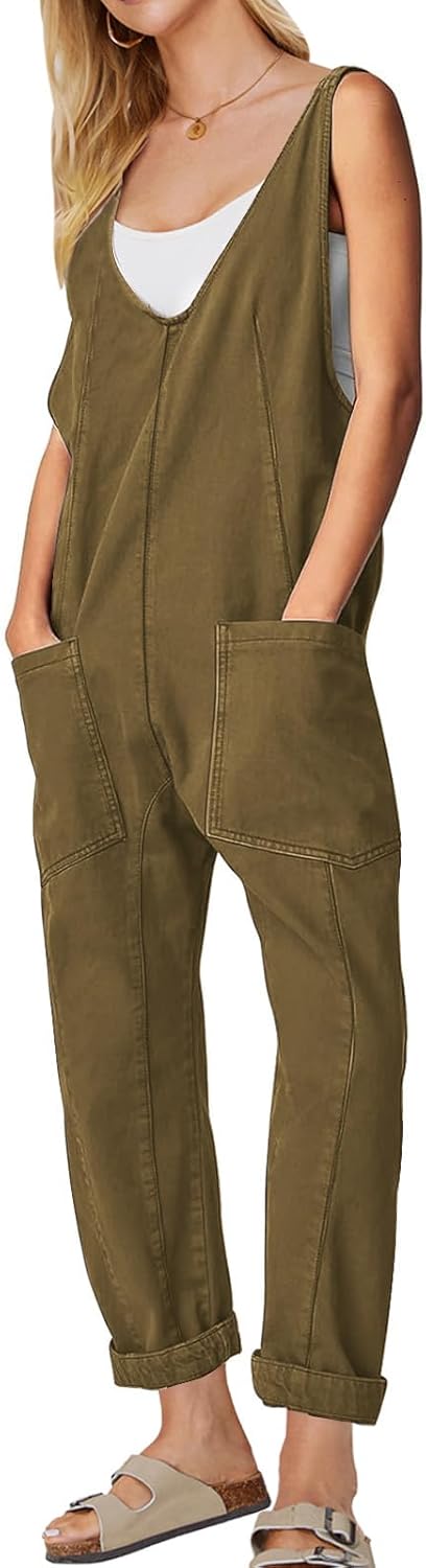 EXLURA Womens High Roller Denim Bib Jumpsuits for Casual Style