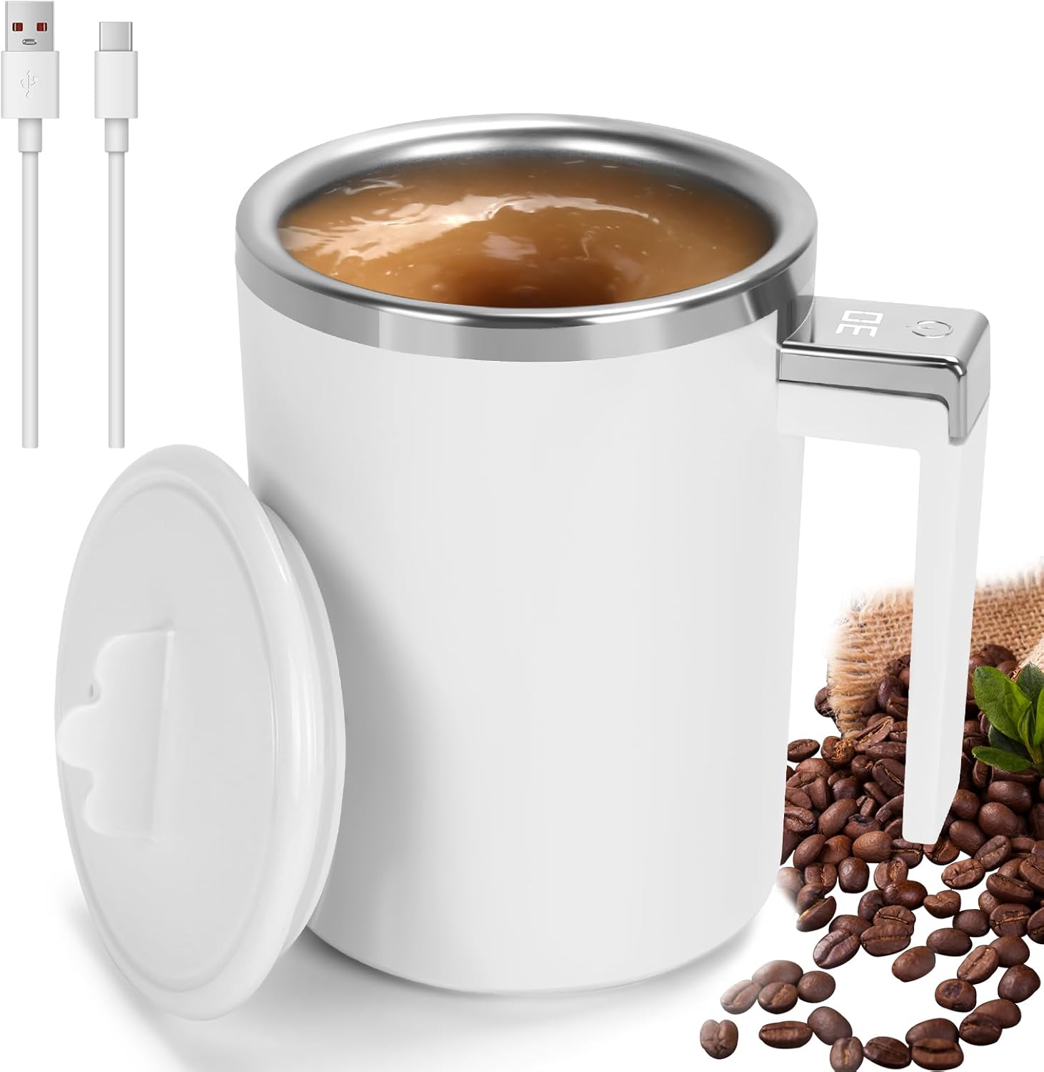 Self-Stirring Coffee Mug with LED Display - Hot Drinks Made Easy!
