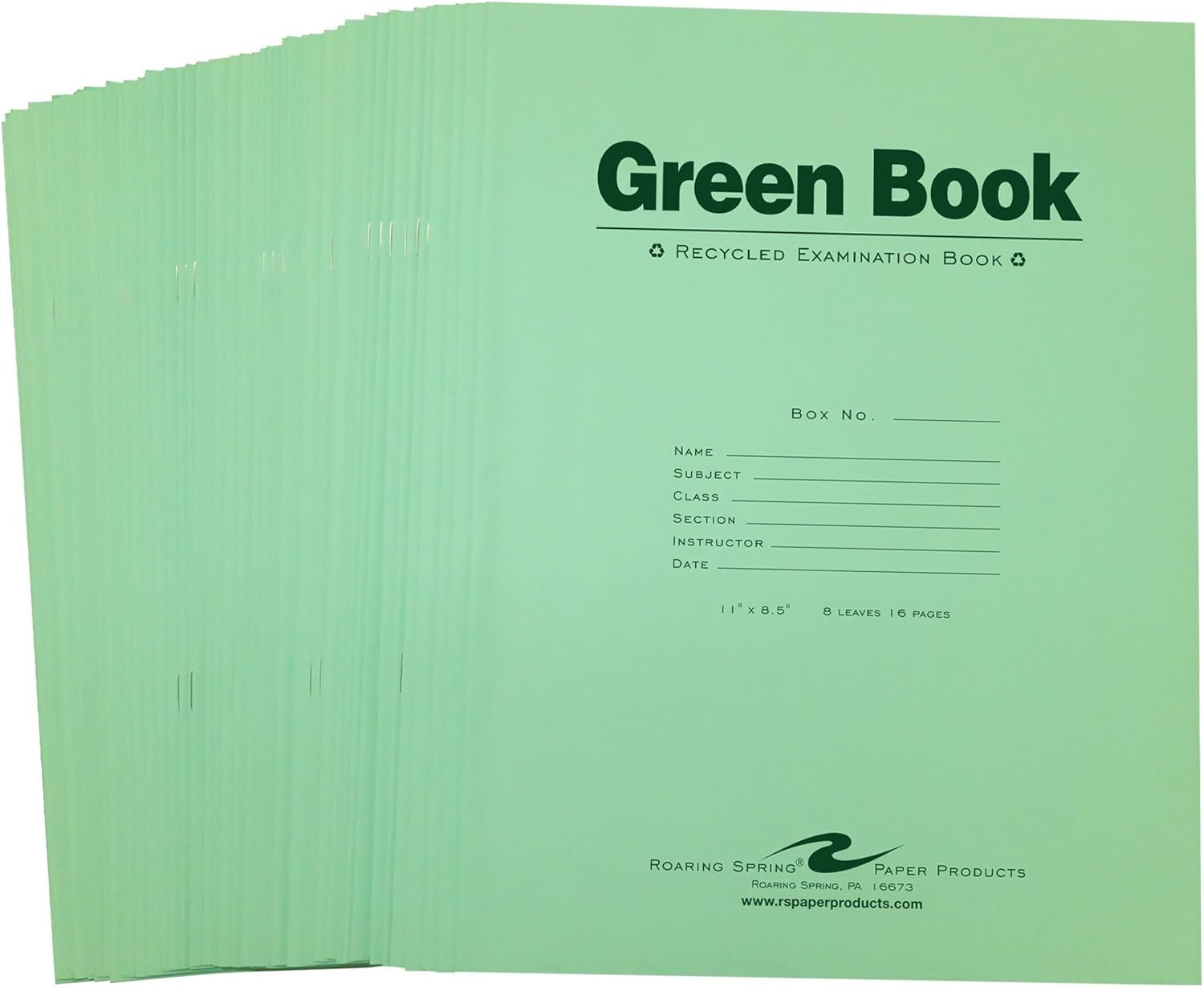 ROARING SPRING 50-Pack Recycled Exam Books, Wide Ruled, 8 Sheets/16 Pages