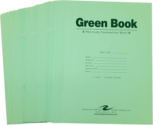 ROARING SPRING 50-Pack Recycled Exam Books, Wide Ruled, 8 Sheets/16 Pages