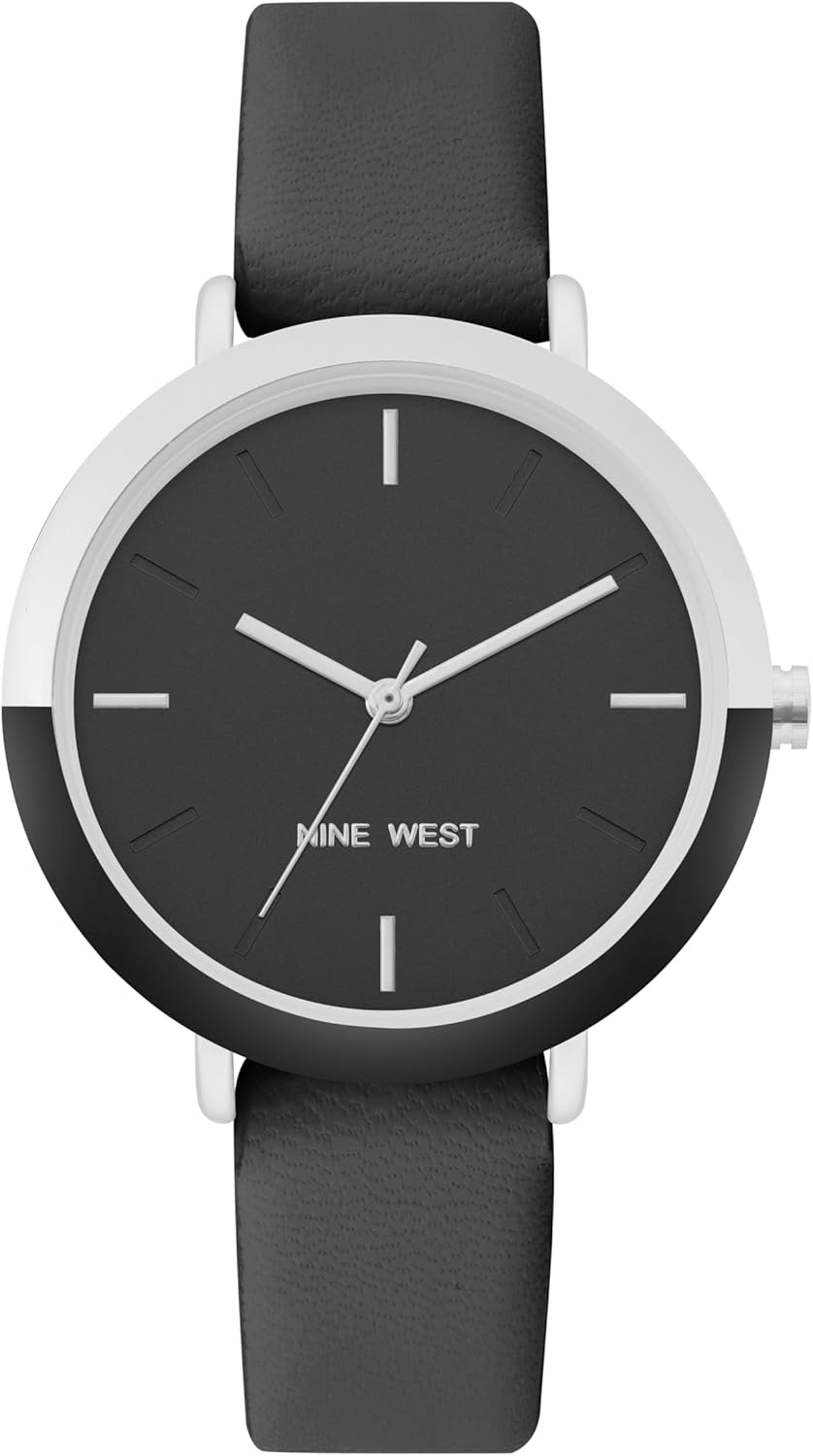 Nine West Women's Strap Watch with Matte Black Dial and Buckle