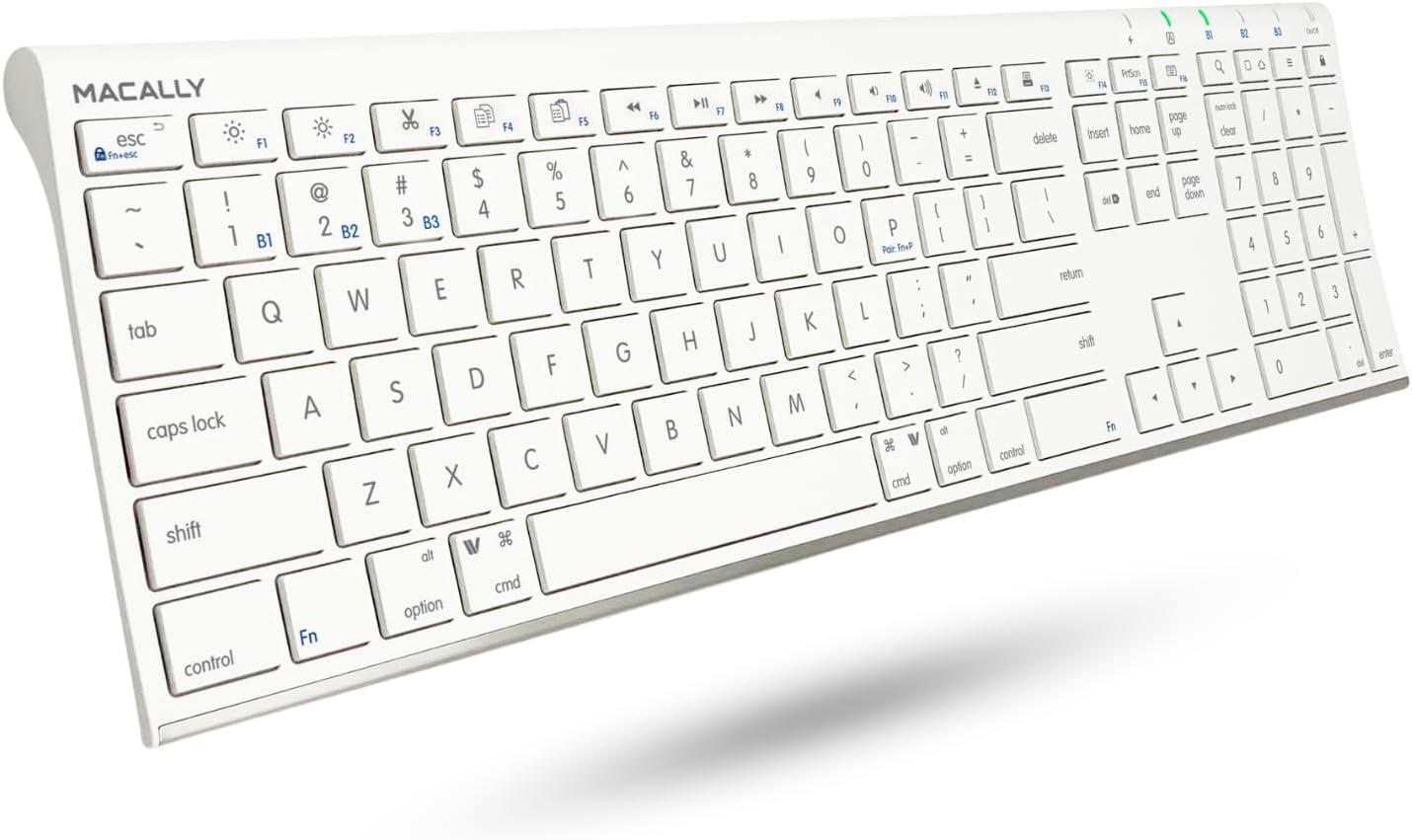 Macally Wireless Bluetooth Keyboard - Multi-Device, 110 Keys, Rechargeable