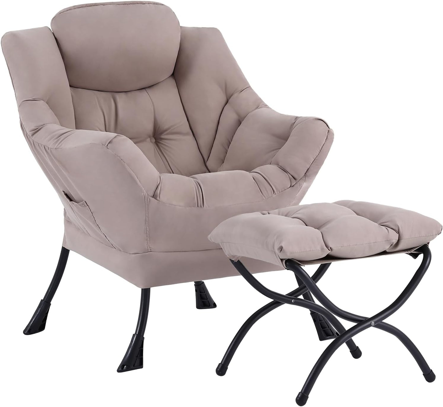 Welnow Lazy Chair with Ottoman for Small Spaces, Khaki Comfort