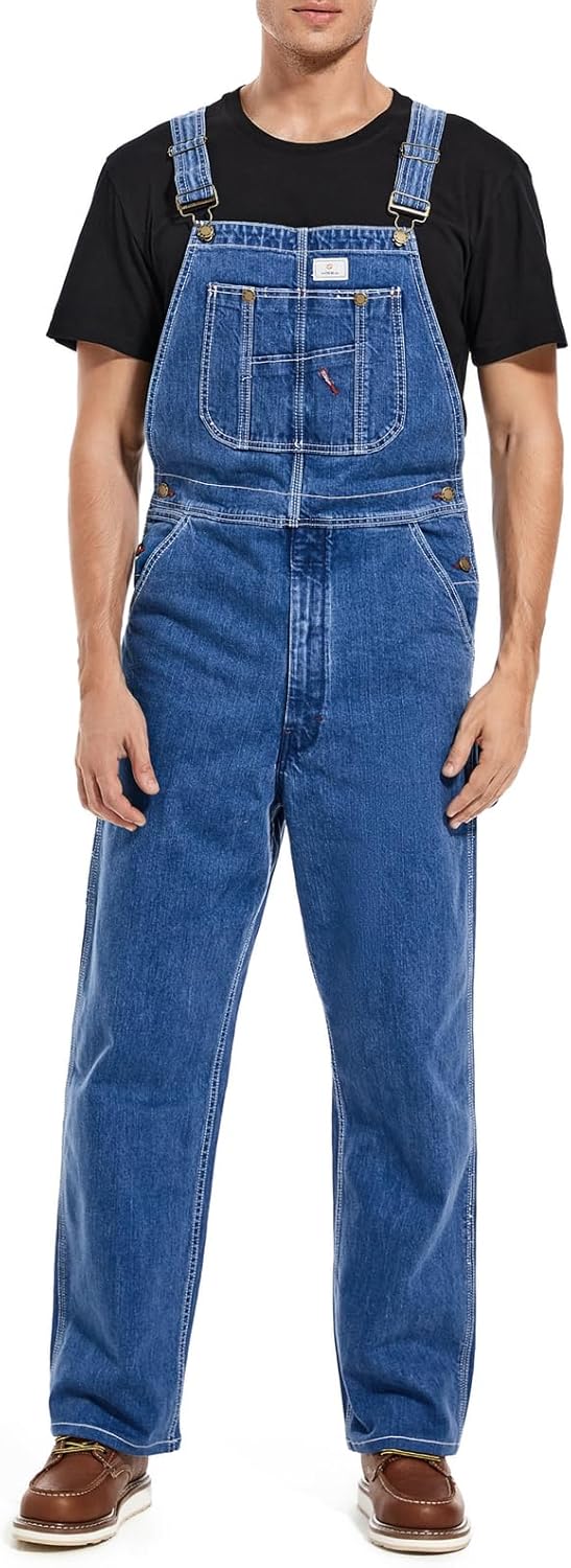 HISEA Men's Denim Bib Overalls for Work with Adjustable Straps