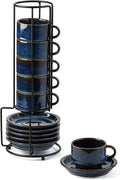 Stackable Porcelain Espresso Cups with Saucers and Metal Stand
