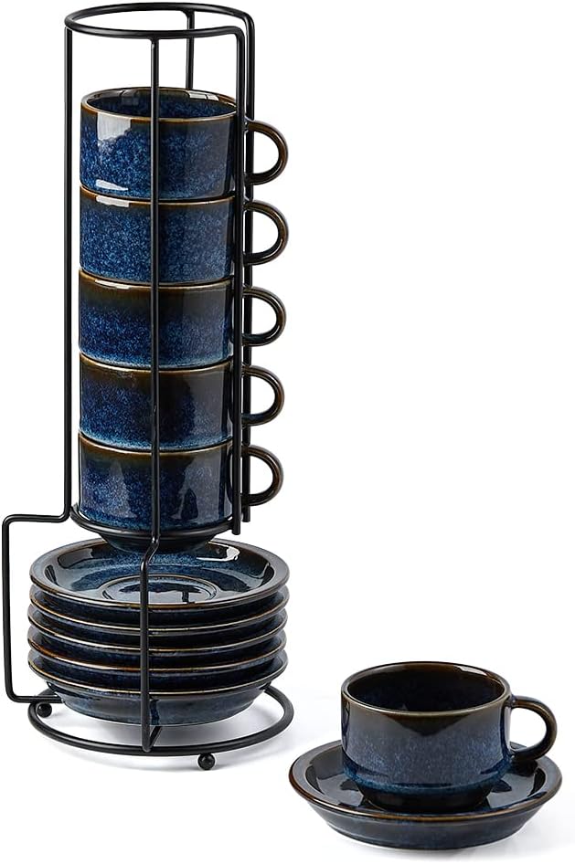 JIEMEI HOME Stackable Espresso Cups with Saucers and Stand