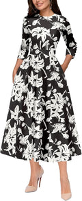Women's Vintage Polka Dot & Floral Mid-Calf Cocktail Dress