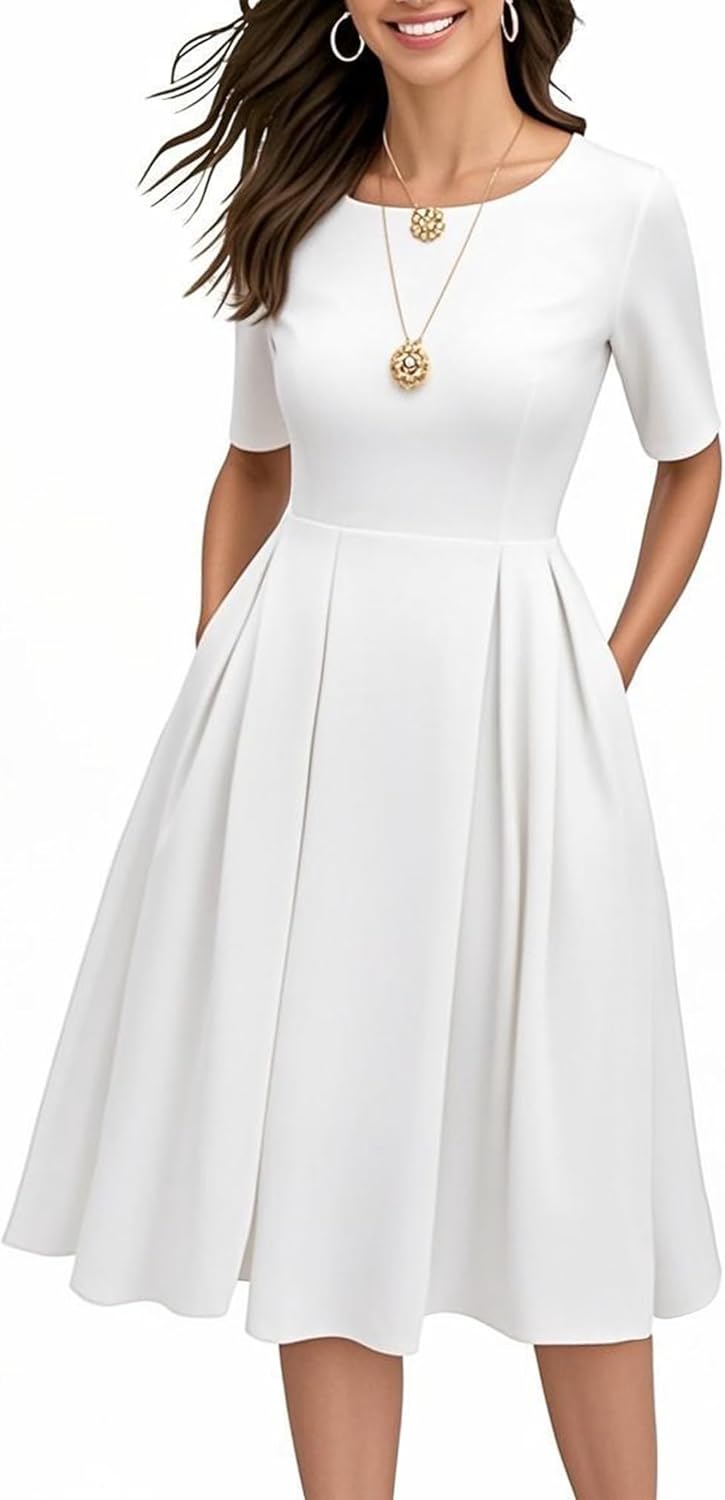 Oxiuly Women's Vintage Patchwork Pockets Swing Dress Review