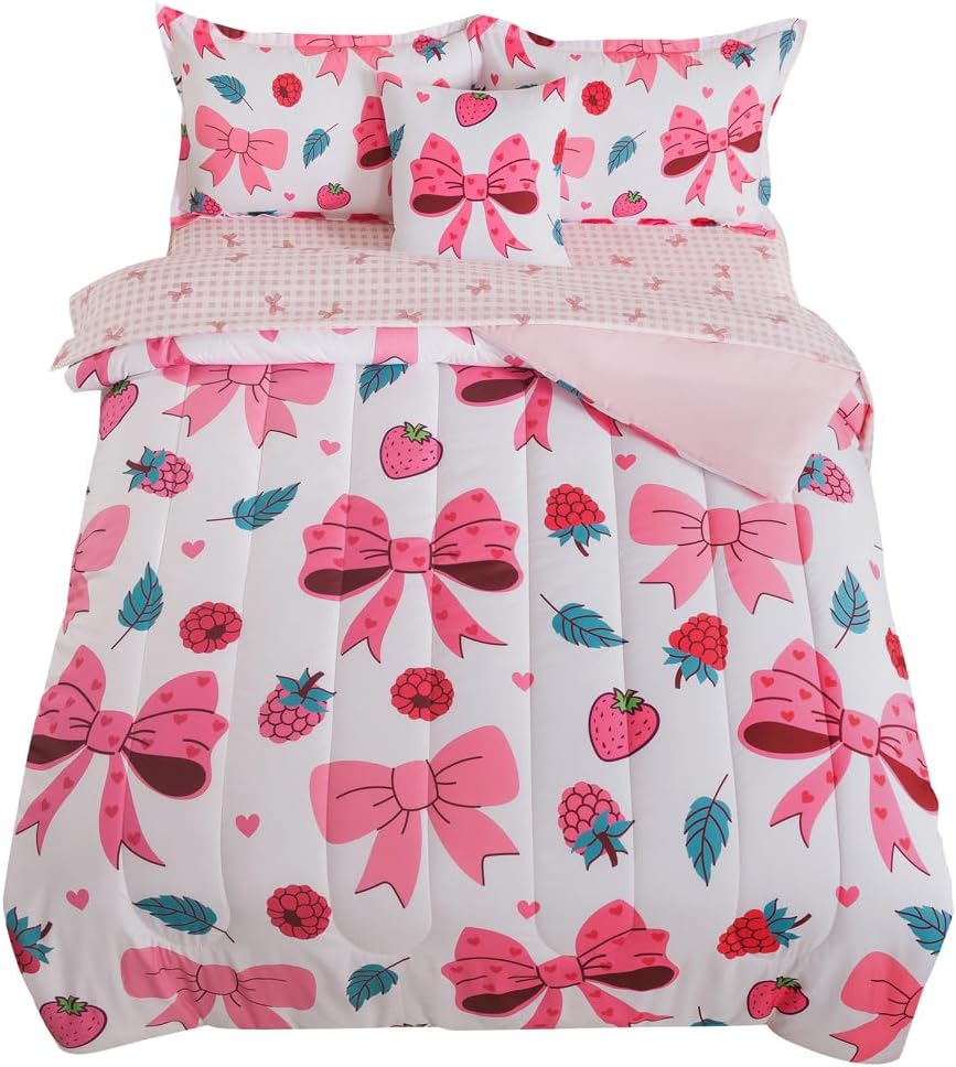 Kawaii Bowknot Bedding Set for Kids Girls - 6 Pieces Comforter