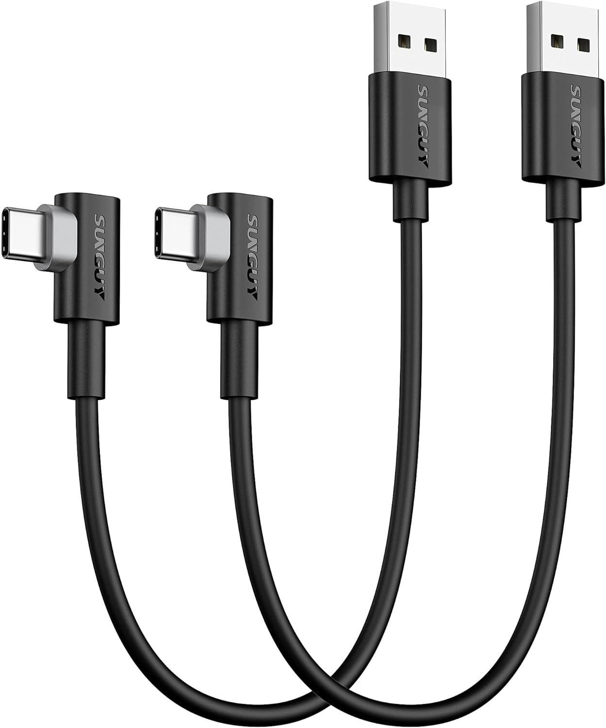 SUNGUY 1FT USB C Cable 2-Pack - Fast Charge & Sync - Galaxy S20 S10 S9 - 90 Design
