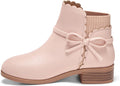 Coutgo Girls Toddler Bow Ankle Boots Pull On Low Chunky Heel