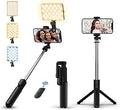 Portable Selfie Stick with Fill Light and Tripod Stand - Compact 26in