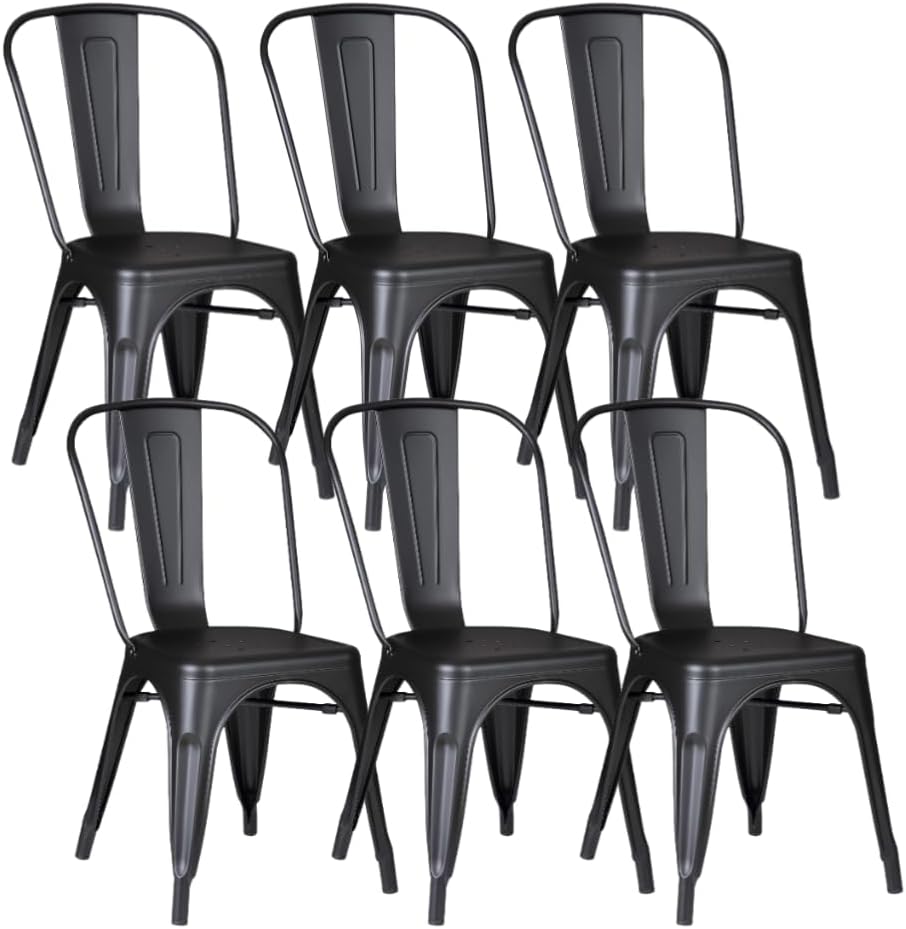 Metal Dining Chairs Set of 6 Stackable for Indoor Outdoor Use
