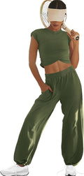 LAMISSCHE Womens Loungewear Set 2 Piece Cropped Top (Style XZ7Z)