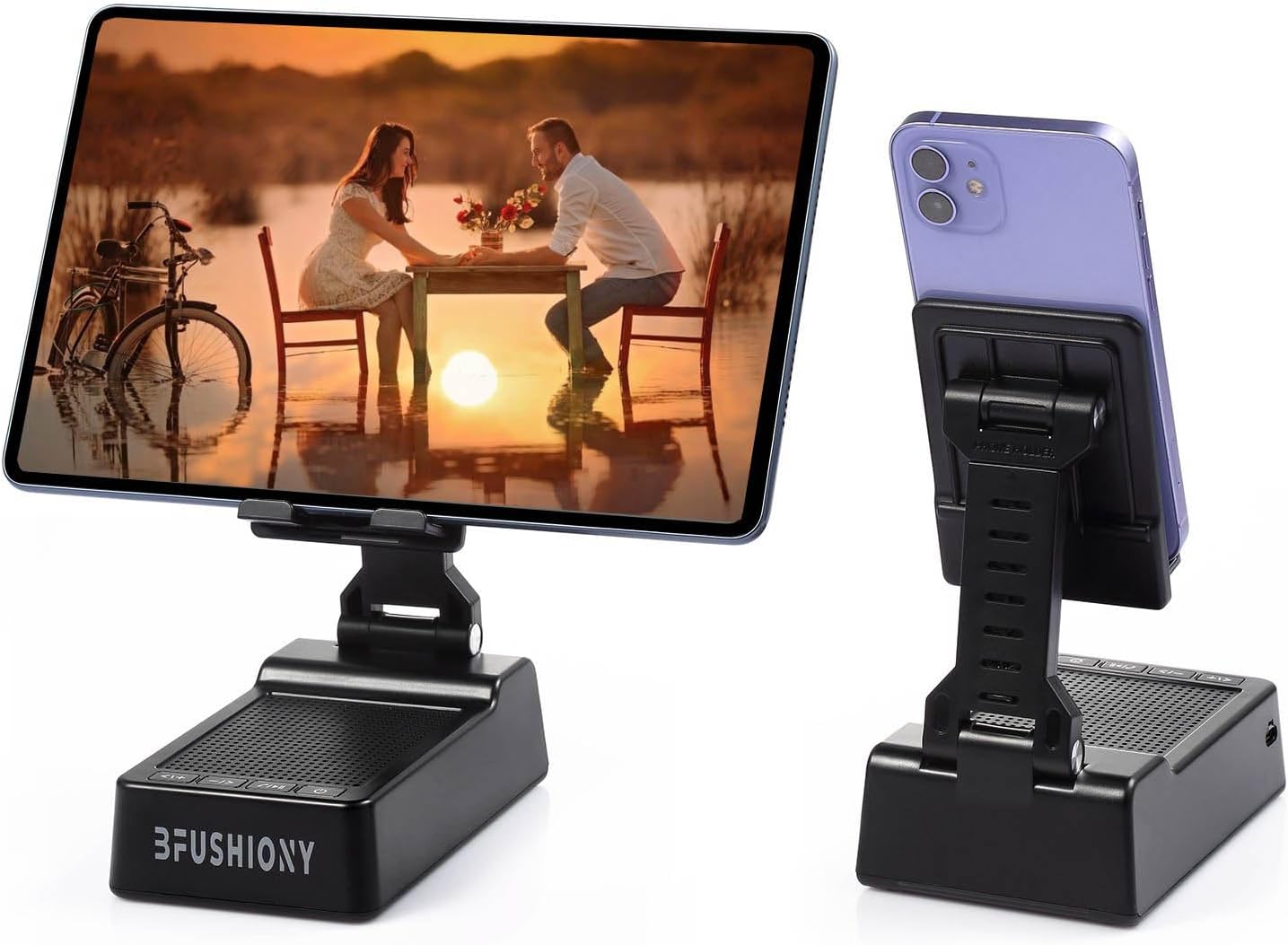 2 Pcs Cell Phone Stand with Bluetooth Speaker for Dual Connect