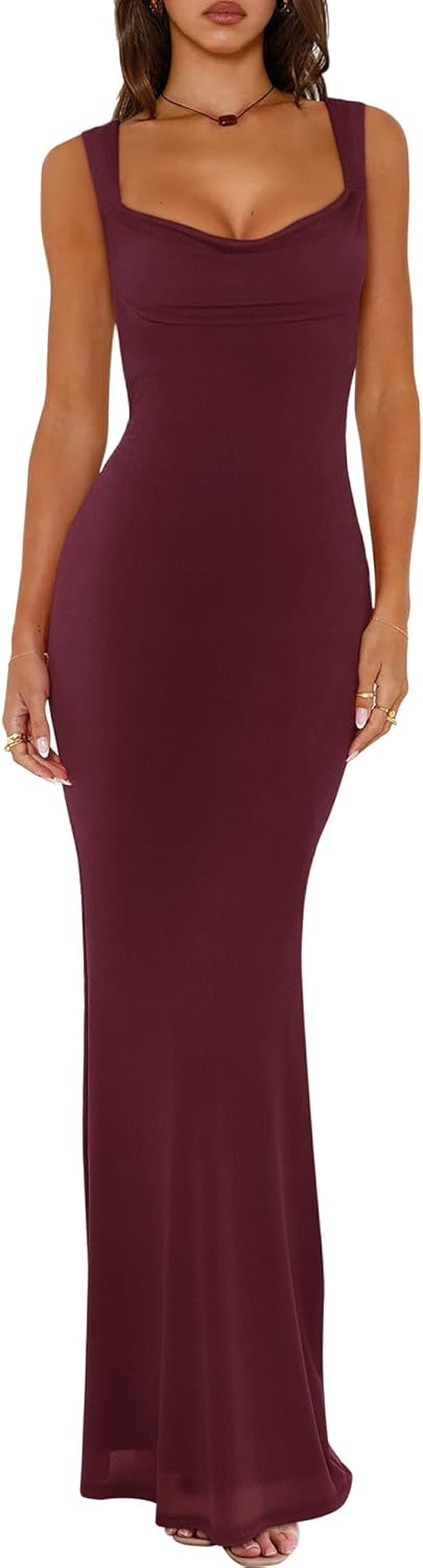 REORIA Women's Summer Cowl Neck Mesh Sleeveless Tank Dress