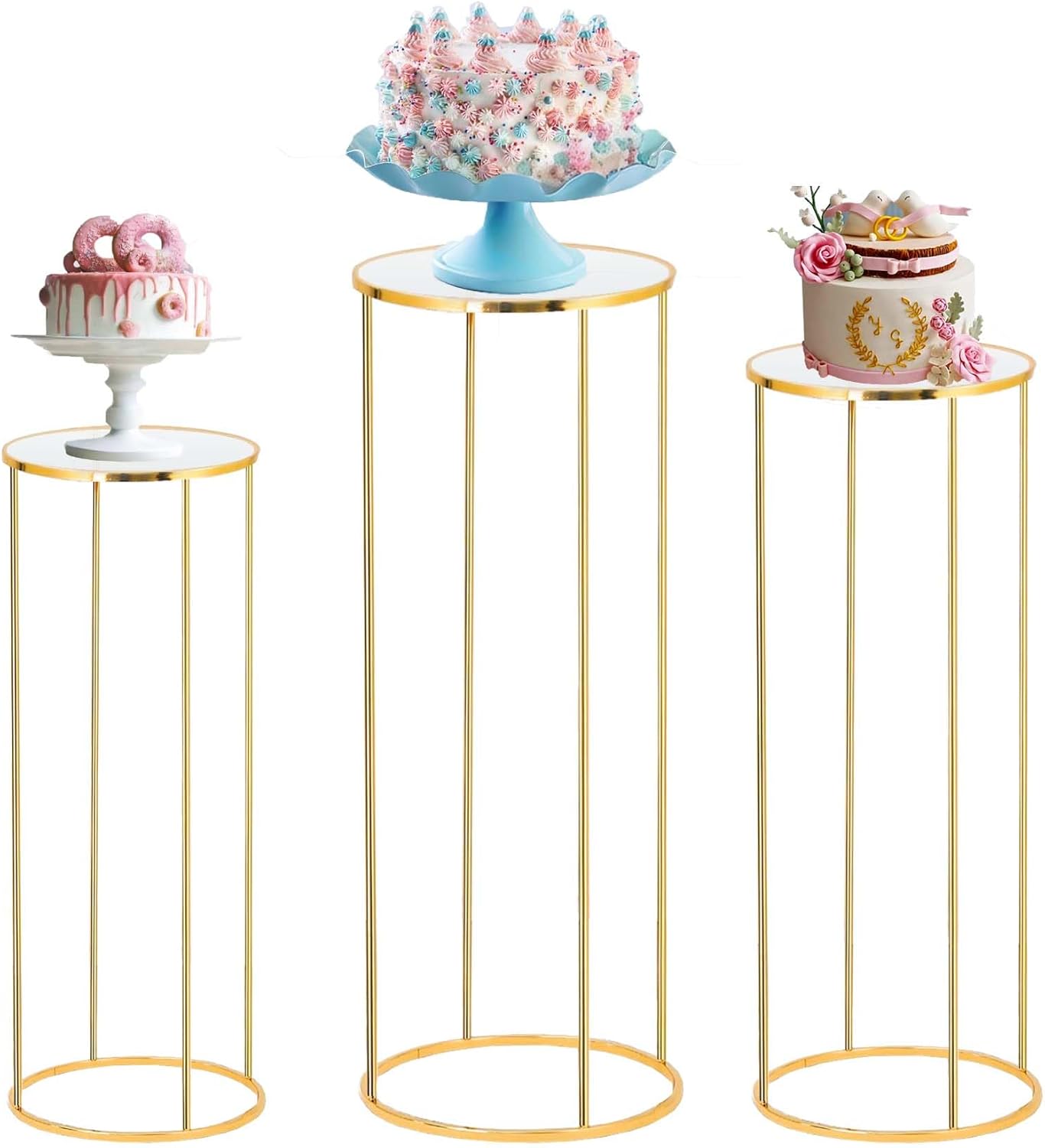 Cylinder Stands for Party - 3PCS Metal Pedestal Stands