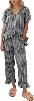 COZYPOIN Womens Gingham Pajama Set - Soft 100% Cotton Comfort Sets